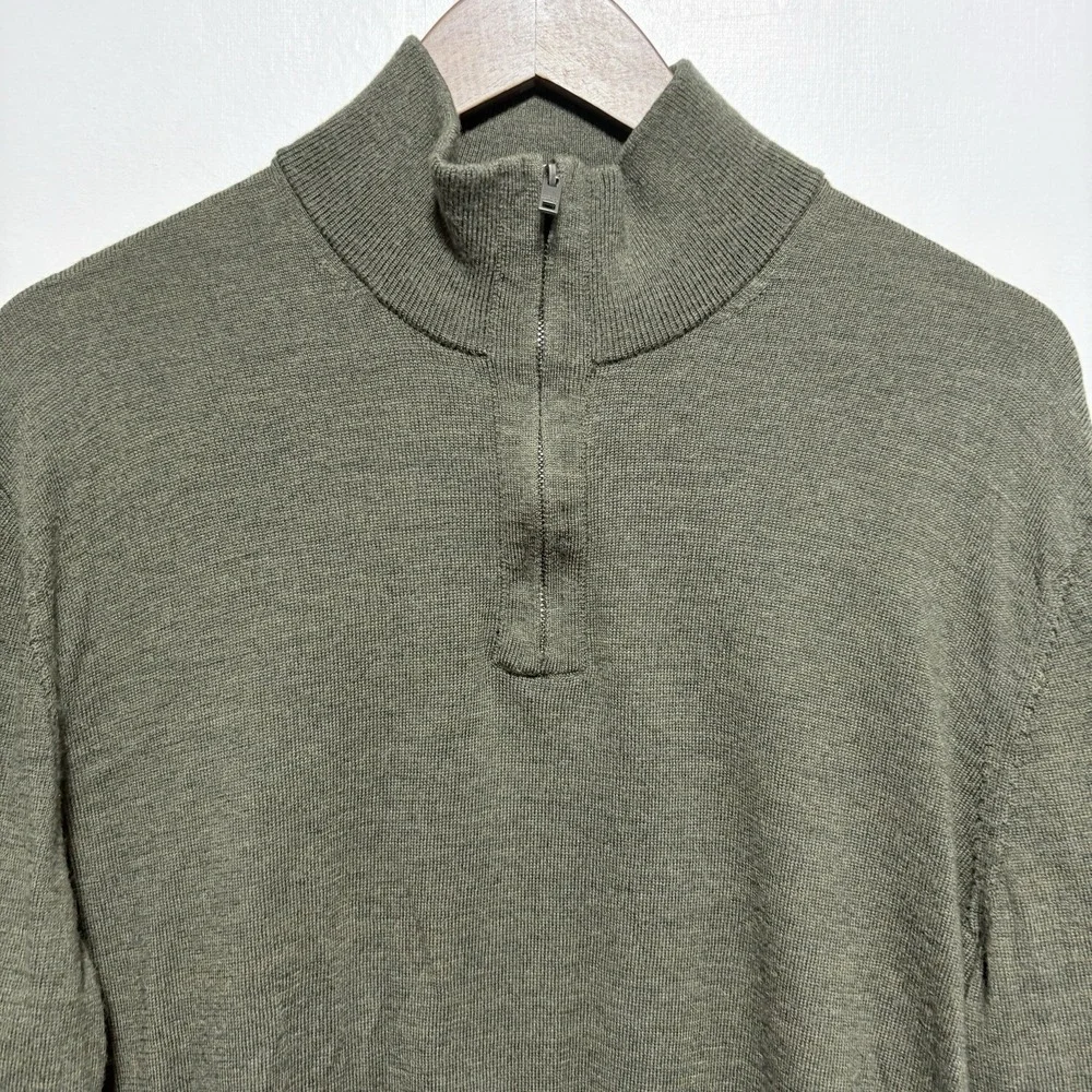 Banana Republic Sweater XL Green Zip Neck Merino Wool Long Sleeve Preppy